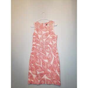 Banana Republic Womens Sz 6 Sheath Dress Red White Floral Paisley Cotton Stretch